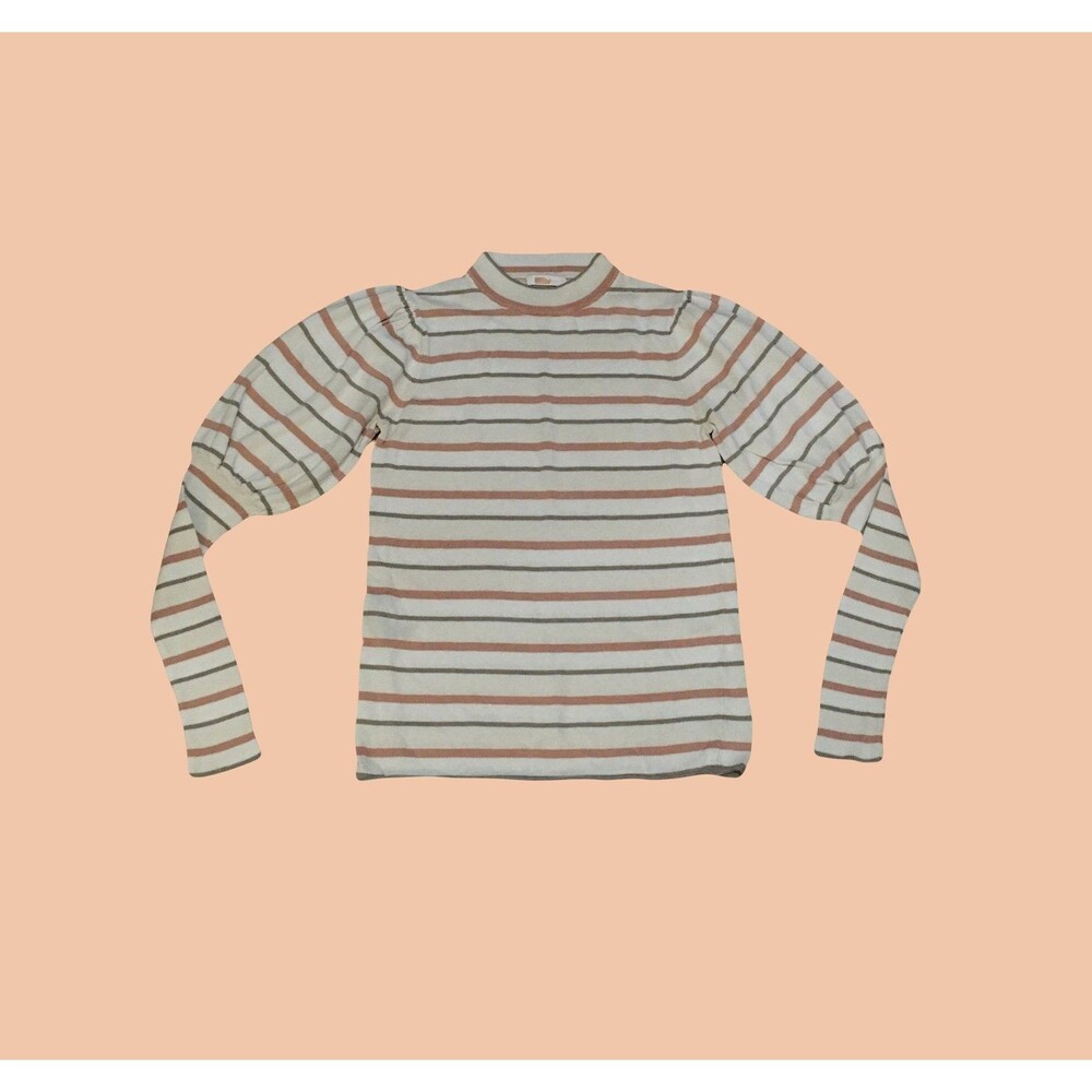 See by Chloe SMALL sweater stripped pastel creamy coral, sandy beige, and gray